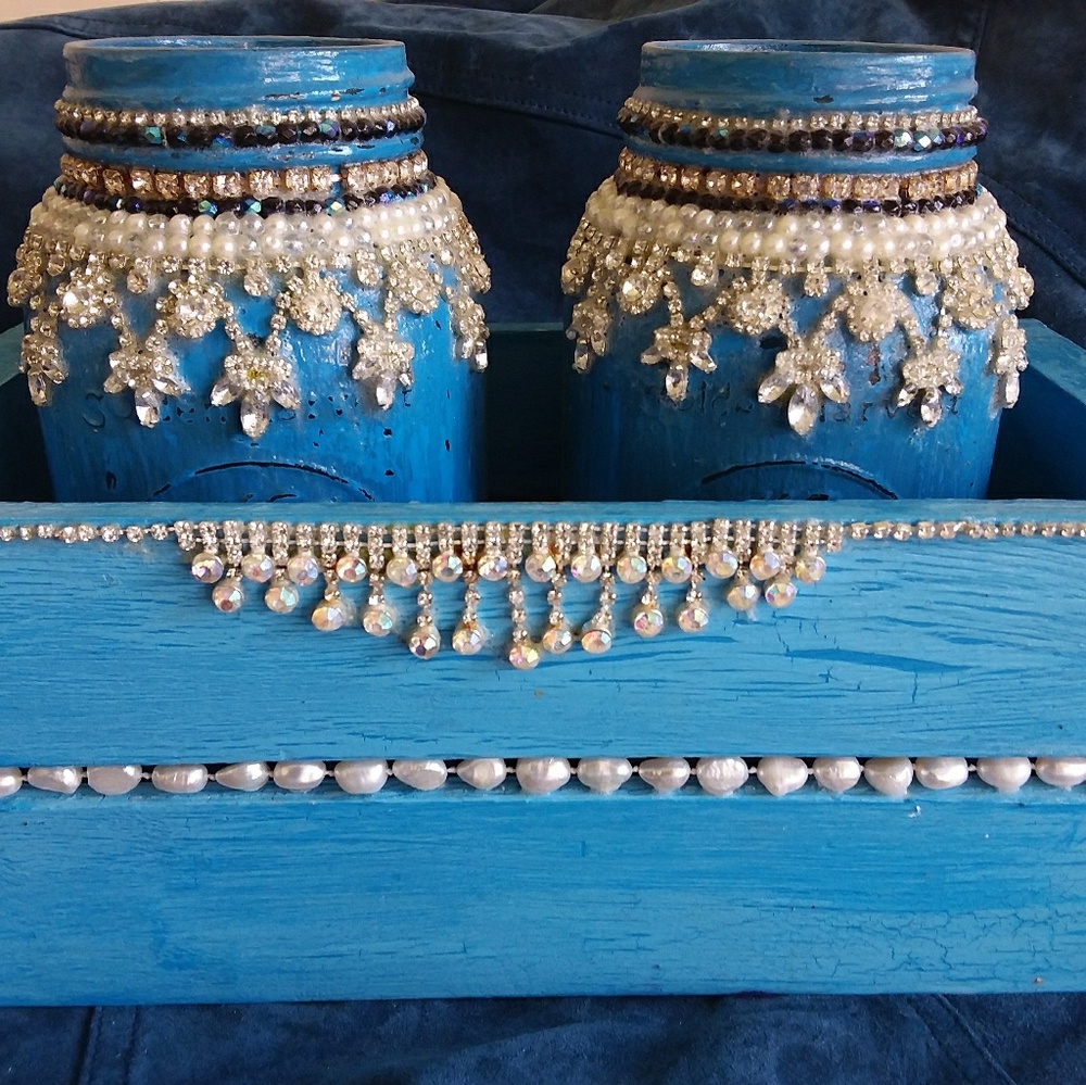 Mason jars with vintage jewelry